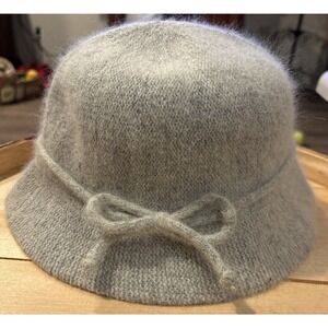 Cloche Hat Light Gray Angora Wool